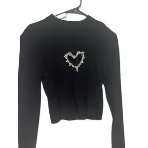Black Embellished Heart crop long sleeve